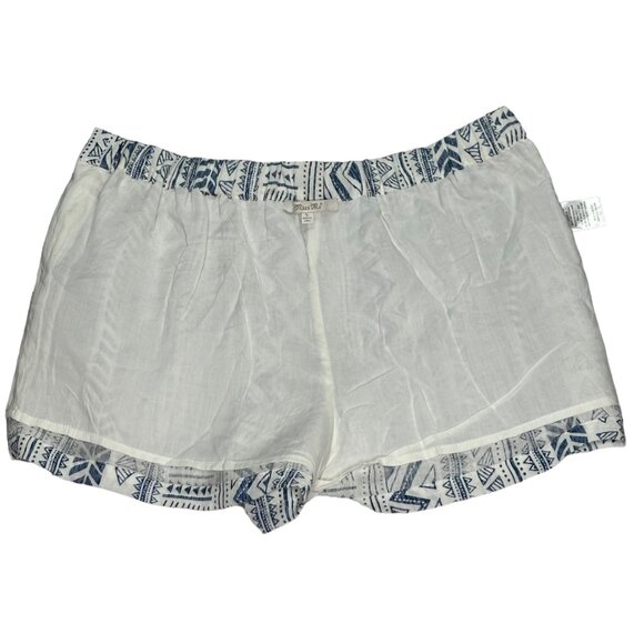 Aztec Print Womens Shorts L High Rise Pockets Elastic Waist Blue White - Picture 6 of 9